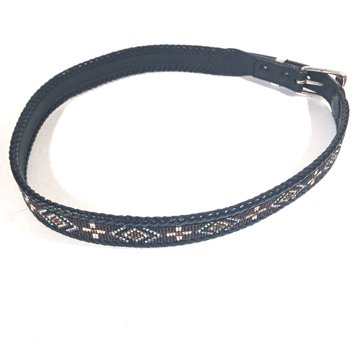 Cinturón de cuero con cuentas Western Tribal negro marrón cuentas talla 36 borde tejido - Imagen 6 de 6