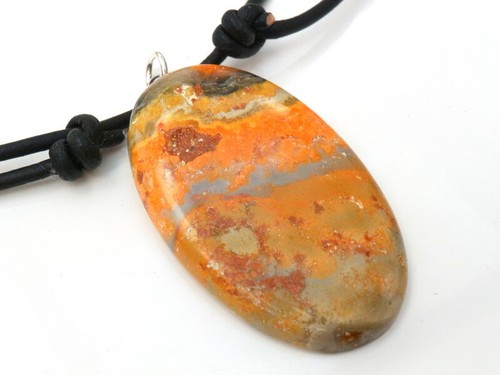 GJ69 GJA  EDELSTEIN ANHÄNGER * HUMMEL JASPIS OVAL 43mm* EDELSTAHL+KETTE / LEDER! - Bild 5 von 6