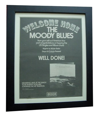 MOODY BLUES+Nights In White Satin+POSTER+AD+ORIGINAL 1972+FRAMED+FAST WORLD SHIP