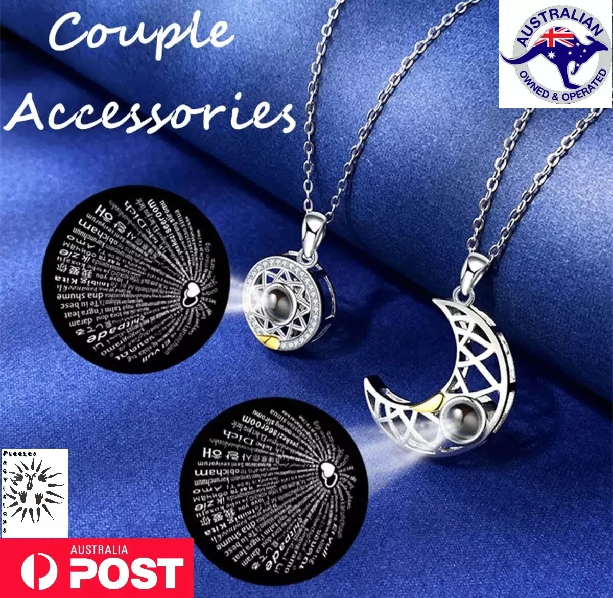 Romantic Magnetic Sun Moon Couple Matching Necklace 100 Languages