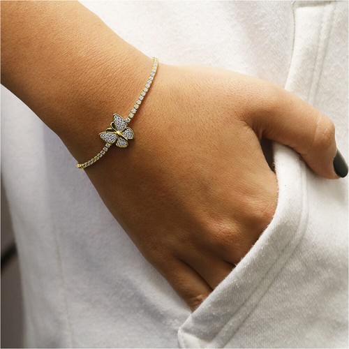 18k Gold Plated Adjustable Butterfly Tennis Bolo Bracelet For Women - Picture 2 of 2