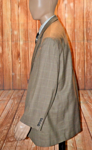 Pronto Uomo Men 100% Wool Brown Check 2 Button Sports Coat Sz 50R - Picture 3 of 9