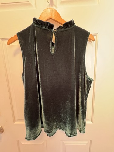 J. Crew Womens Green Velvet Bow Neck Ruffle Tank Top Size L Back Keyhole BM012 - Picture 14 of 17