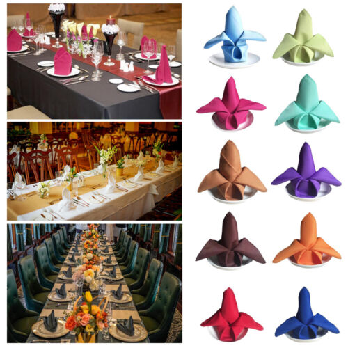 48cm Party Table Napkins Wedding Tableware Serviettes Polyester Cotton Fabric + - Foto 1 di 42