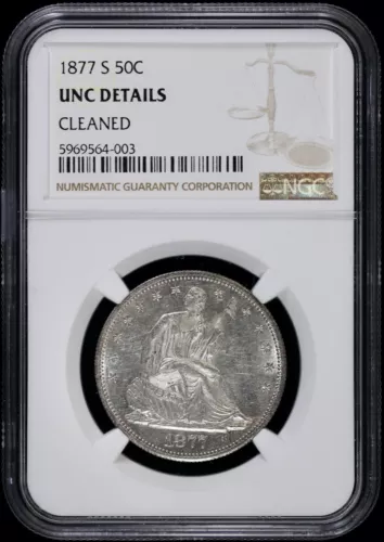 1877 S 50c Seated Liberty Silver Half 1/2 Dollar NGC UNC Details Uncirculated