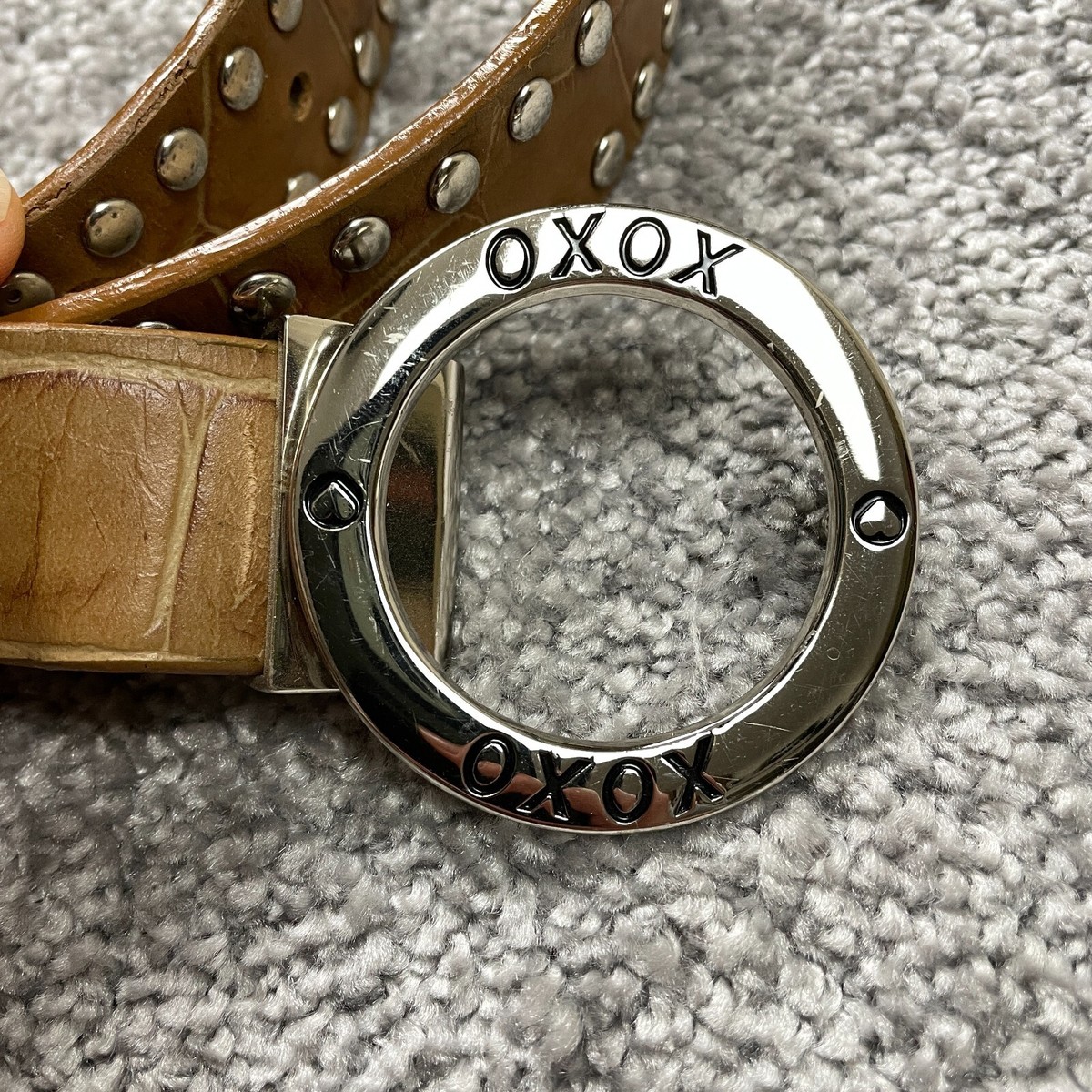 Italian Leather Belt with Metallic Circle Accents XOXO Genuine Italian Leather Belt Womens 43 Metal Studded  main image 3