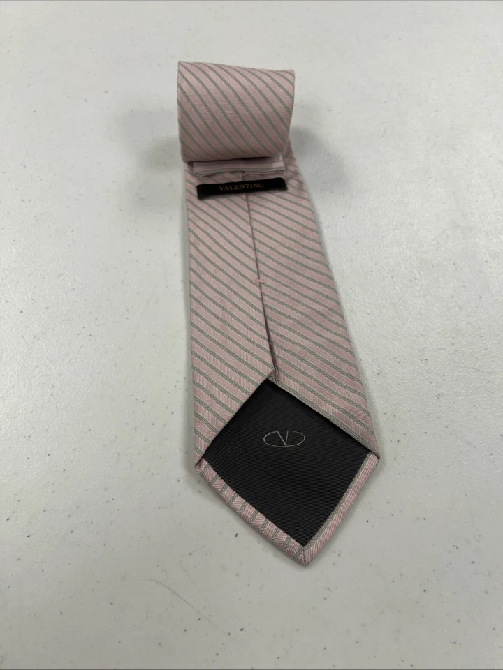 Valentino Men's Light Pink & Gray Striped Silk Neck Tie $395 - Image 2 of 4
