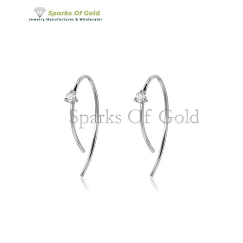 0.07 Ct Real Diamond 14K Yellow Gold Open Hoop Earrings Handmade Jewelry Gift - Picture 4 of 4