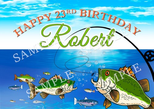 Bass fishing birthday Cake Top, cupcakes, cookies edible picture fisherman idea - Picture 2 of 3