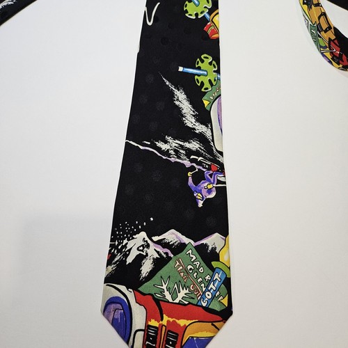 Nicole Miller Tie x2 Novelty Comic Medicine Cabinet Ski Slopes 90's Cartoon Vtg  - Picture 6 of 7
