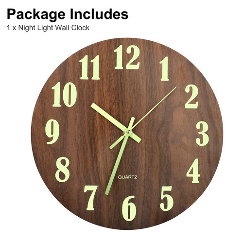 12'' Wall Clock Large Luminous Quartz Night Light Glow In The Dark Silent Home - Picture 7 of 7