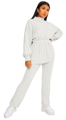 Damen klobig gestricktes High Set 2-teilig Loungewear Anzug Trainingsanzug italienischer Stil - Bild 3 von 4