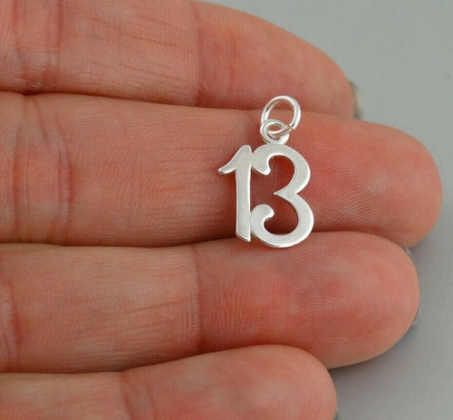 Number 13 Charm 925 Sterling Silver 13th Birthday Anniversary Thirteen Unlucky - Picture 1 of 3