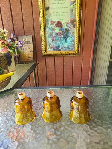 Set of 3 Vintage Homco Lotus AMBER Tulip Glass Votive Candle Cup Holder GOLD - Picture 1 of 3
