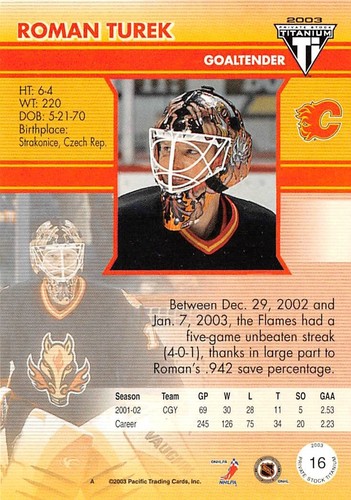 2002-03 Titanium Hobby (GOLD) #16 Roman Turek - Picture 2 of 2
