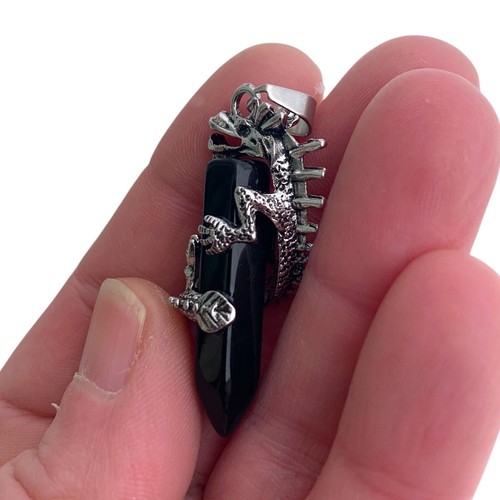 Silver Dragon Wrapped Around Crystal Point Necklace Fantasy Pendant Jewelry Gift - Picture 71 of 74