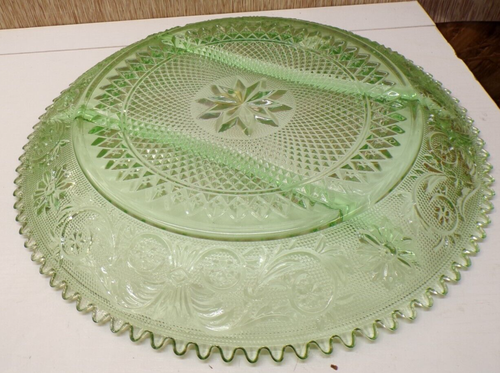 Tiara Indiana Glass Chantilly Green Divided Relish & Egg Trays large 12" - Picture 8 of 11