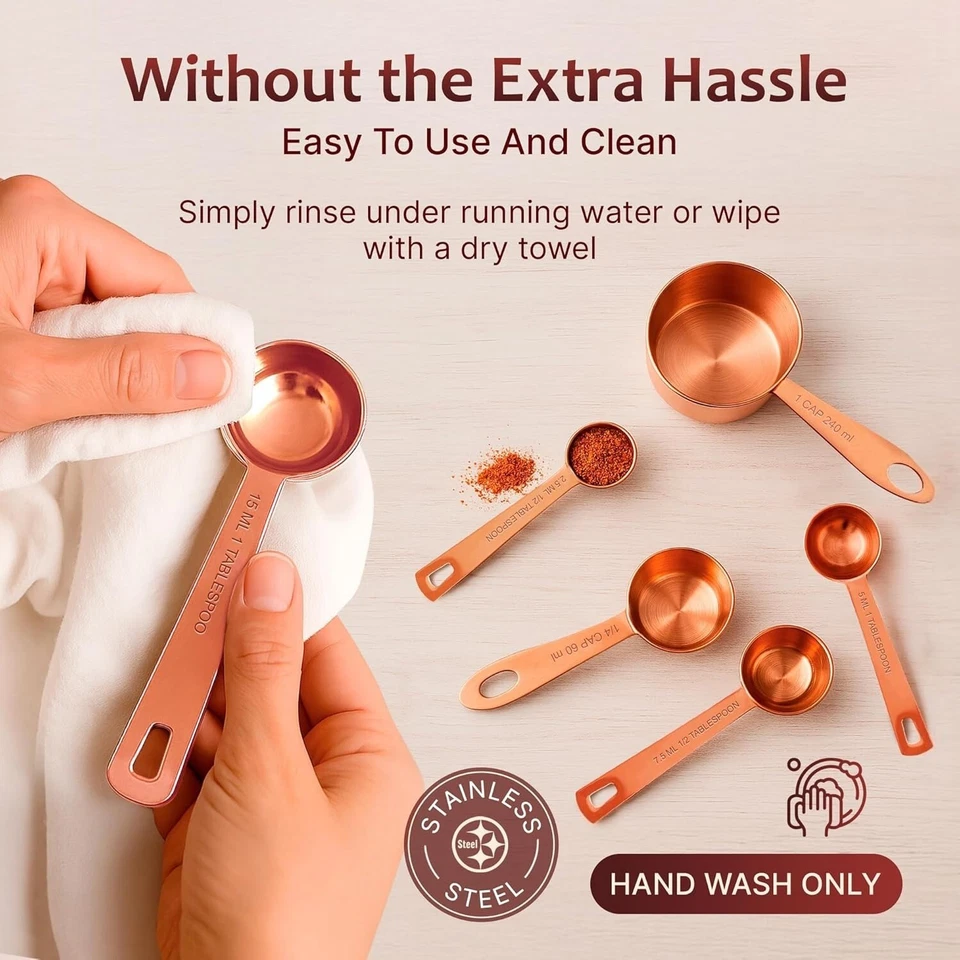 AGRUS Copper Measuring Cups & Spoons Set of 9 – Stainless Steel, Stackable - Image 4 of 4