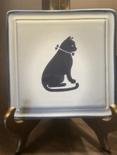 Cat Trivet Wall Hanging Blue and White Pfaltzgraff 7.5” Sq Ceramic (B032) EUC