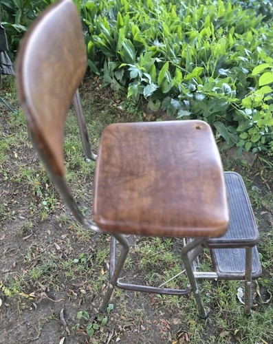 MCM Vintage Brown Cosco Kitchen Step Stool Chair Pull Out Steps Mid Century - Picture 7 of 11