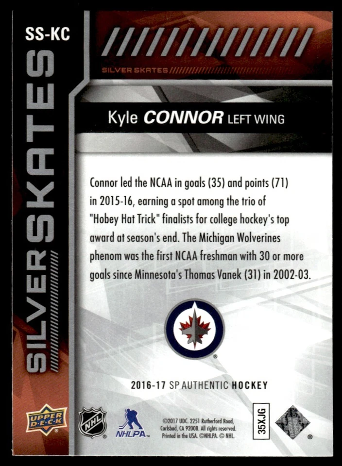 2016-17 SP Authentic Silver Skates Kyle Connor Winnipeg Jets #SS-KC - Image 2 of 2