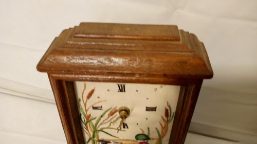 RARE VTG 9X7 WOOD FRAME NEEDLEPOINT MALLARD DUCK FABRIC CLOCK WORKS - Picture 5 of 7