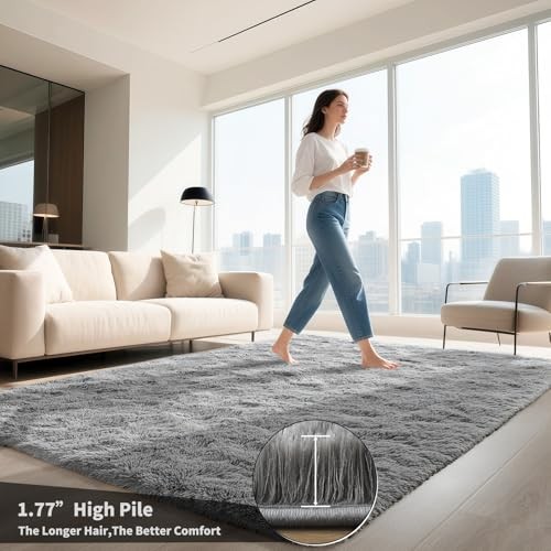 4x6 flauschige graue Vorleger für Wohnzimmer Schlafzimmer, ultraweicher Plüsch Shaggy - Bild 5 von 7