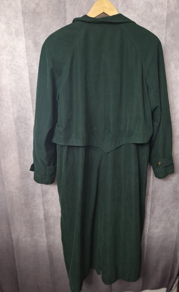 Vtg Fleet Street Trench Coat Women Sz 14 Green Full Length Jacket Lined Pockets - Image 2 of 4