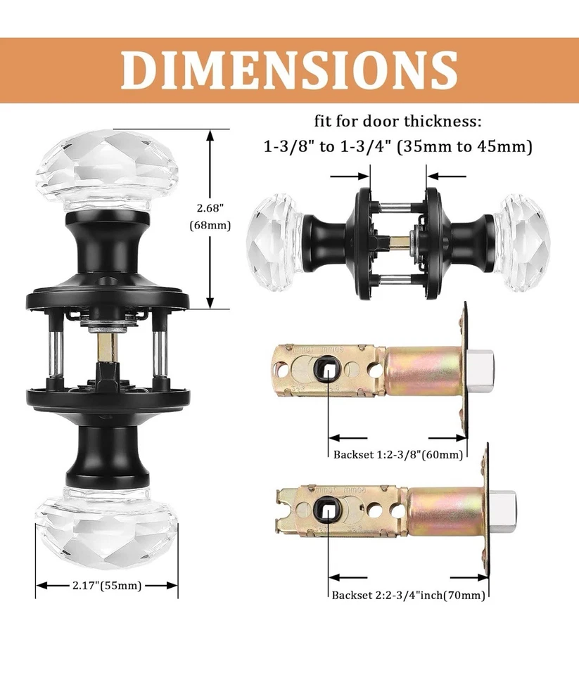 Orger 6 Pack Glass Door Knobs with Flat Black Rosette, Bath/Bed Door Knobs - Image 2 of 4
