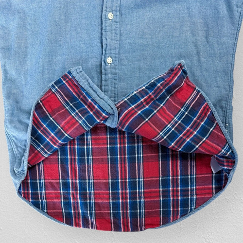 Ralph Lauren Blue Denim Shirt Soft Long Sleeve Tartan Lined Slim Fit Mens Medium - Picture 4 of 5