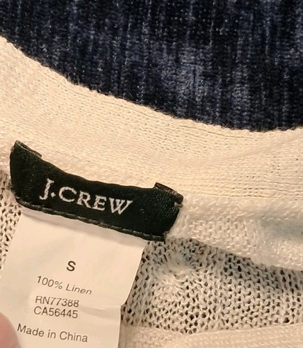 J. Rundhals Gr. S Pullover Zopfmuster weiter Knopfleiste Halbarm 100% Leinen elfenbein - Bild 2 von 10