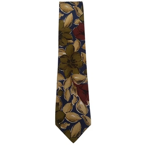 Bolgheri Vintage  Men Navy Blue Olive Floral Silk Necktie Made in Italy - product listing photo