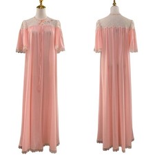 Vintage 90s Coquette Lucie Ann Peaches  Cream Nylon Lacy Maxi Nightgown Size S