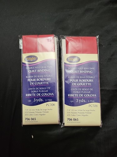 Set Of 2 Wrights Double Fold Bias Tape Quilt Binding 3 Yards (Each) PC 706 Red - Picture 1 of 4