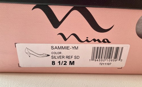 Nina SAMMIE-YM Silver Low-Heel Pointy-Toe Classic Dress Pump Sparkle New 8.5 Box - Picture 2 of 11