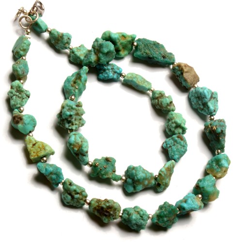 Natural Turquoise Gemstone 10 to 18 mm Size Raw Nugget Beads 17" Necklace - Picture 5 of 6