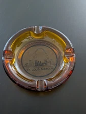 Vintage Amber Glass Ashtray Circular St. Louis Arch Design 6" 
