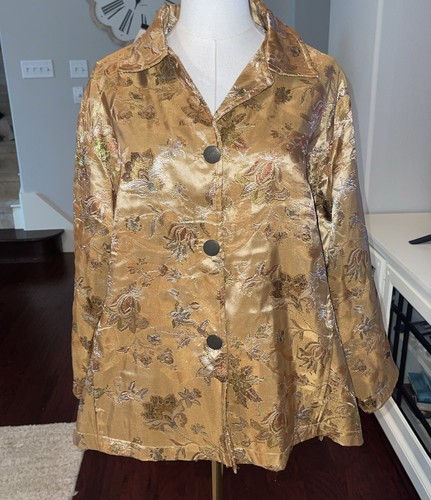Talbots Tapiz Dorado Floral Chaqueta 3 Botones Forrada, XL:Chico Talla 3 Nuevo Con Etiquetas - Imagen 2 de 6