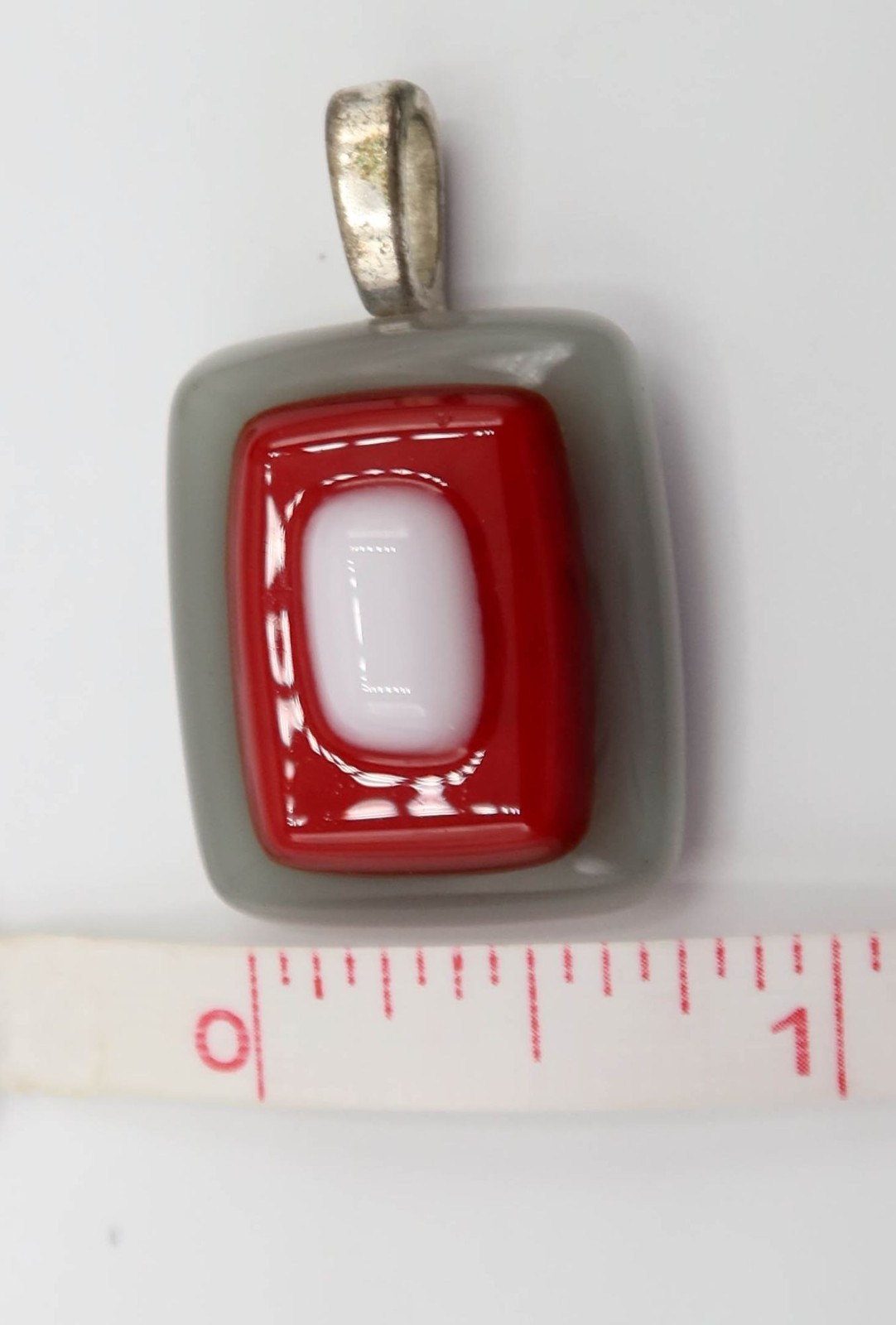Rectangular Gray Red White Art Glass Pendant Geom… - image 6