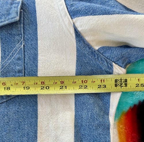 Vintage Wrangler Denim Pearl Snap Men USA 17/36Long Tails Shirt BlueWhite Stripe - Bild 6 von 10