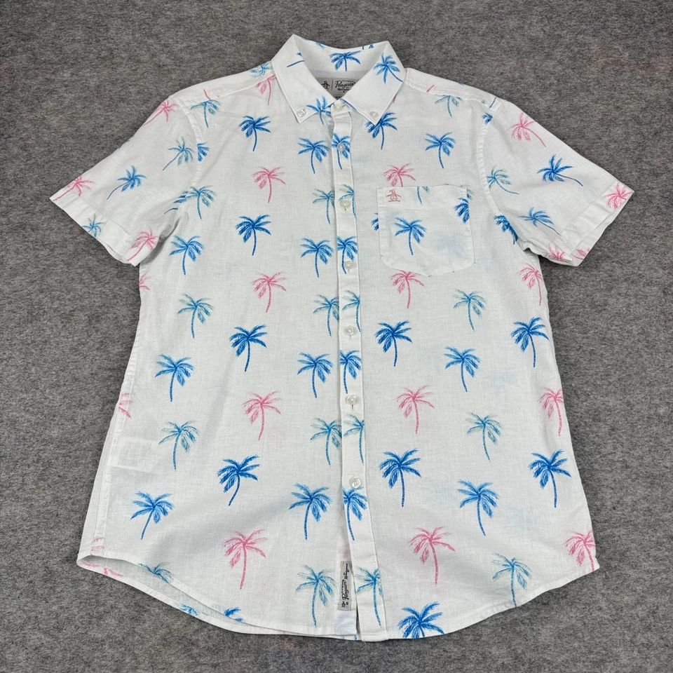 Original Penguin Button Down Shirt Palm Trees Linen Blend Mens Small S - Image 2 of 4