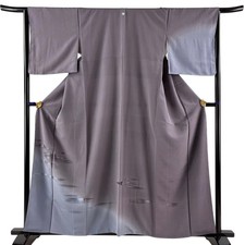 Kasumi Gold Silver Silk Kimono M Size Gray Purple Used