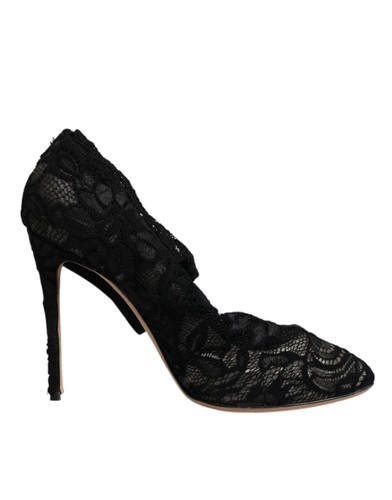 Dolce&Gabbana Women Black Pumps Nylon Floral Lace Socks High Heel Shoes Sz EU 40 - Picture 7 of 8