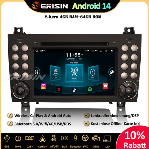 64GB Android 14 Autoradio GPS DAB+CarPlay DVD Mercedes Benz SLK Klasse R171 W171 - Bild 1 von 21