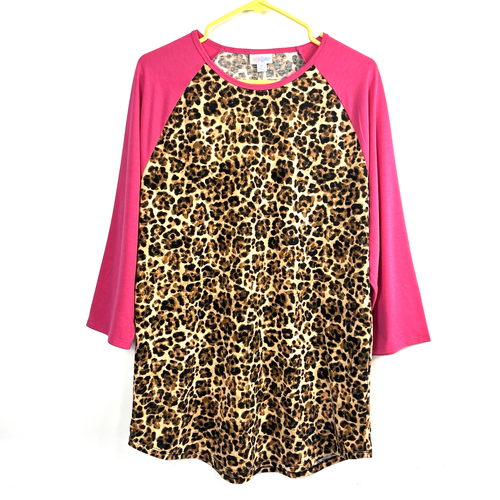 Women's LulaRoe Pink Gold Brown Black Leopard Animal Print Raglan Tunic Blouse