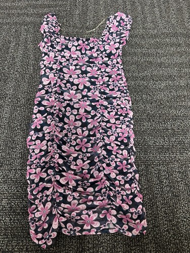 Abito Body Madden NYC Trasparente Blu Rosa Floreale Increspato Nodo Anteriore Taglia Media - Foto 7 di 10