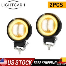 2x Round LED Work Light Driving Fog Pods Yellow Halo Off Road Spotlight