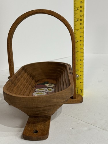 Collapsible Wooden Basket Trivet Apple Blossom Flower Wall Hanging 1980’s - Picture 9 of 15