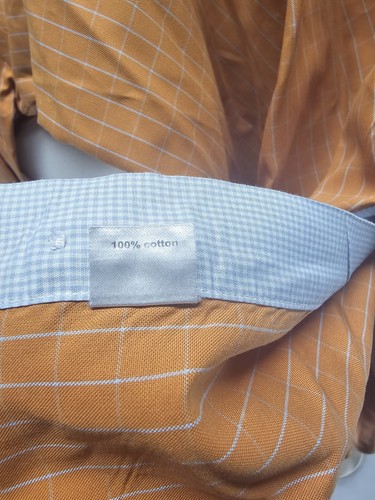 Camisa abotonada Paul Fredrick para hombre talla 17-37 naranja a cuadros 100 % algodón LEER - Imagen 7 de 7