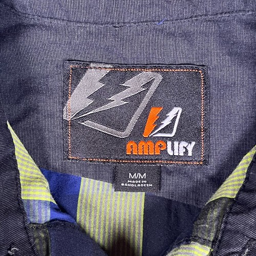 Camisa Amplify Para Hombres Botones de Metal a Cuadros Manga Corta Azul Lima Amarillo EE. UU. Talla M - Imagen 4 de 11